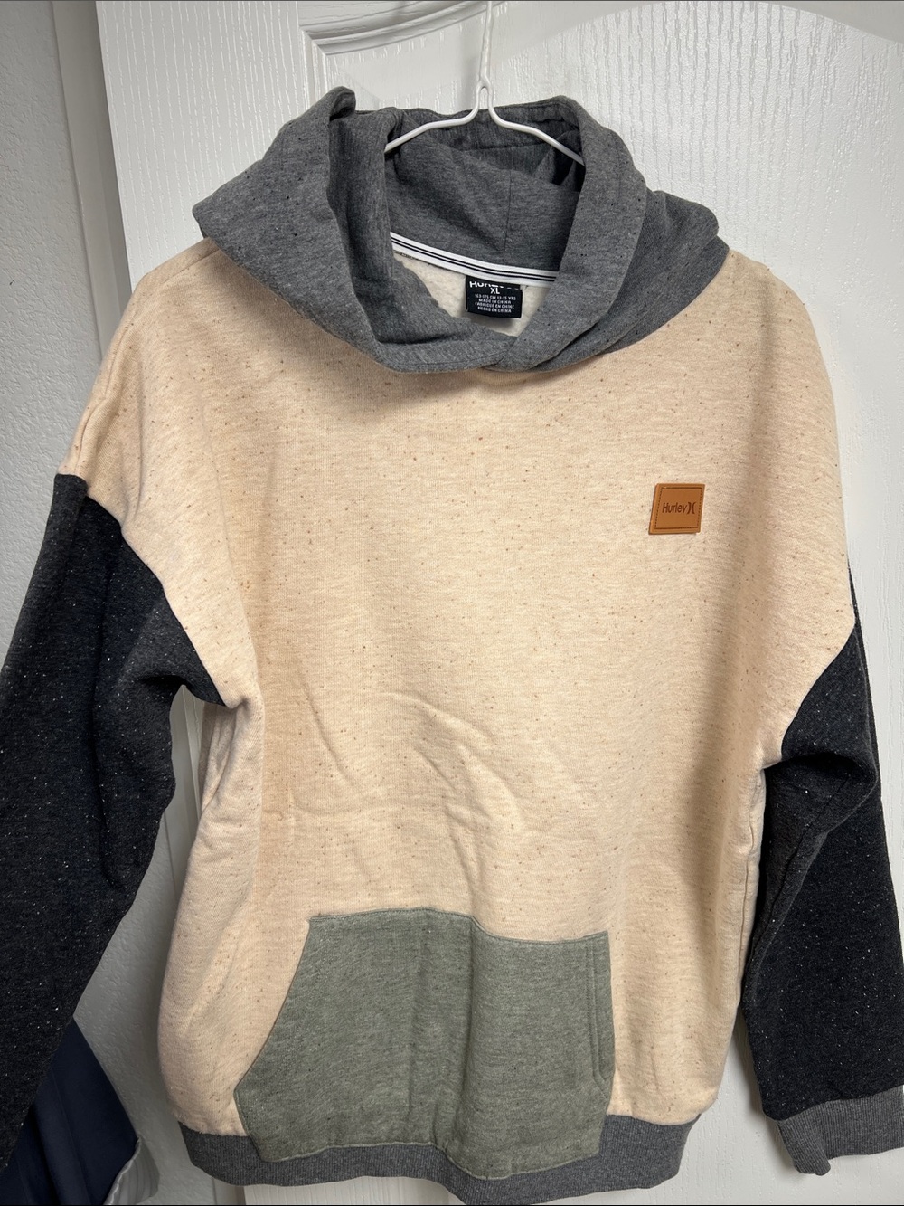 Hurley Neutral Colorblock Hoodie in Cream, Charcoal & Olive